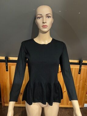 LOFT Black Long-Sleeve Peplum Sweater